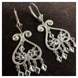 14K Gold Silver Tone Filigree Dangle Earrings