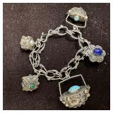 Italy Silver 800 Lapis and Gemstone Charm Bracelet