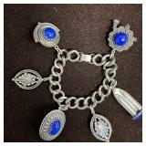 Vintage Napier Silver-Tone Charm Bracelet with Blu