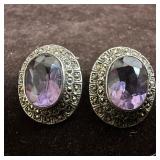 Amethyst Setting and Marcasite Encrusted 925 Sterl