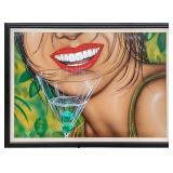 Fernando Montoya Large Framed Acrylic Martini Smil