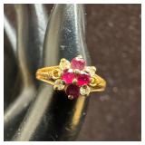 14K Gold Accent Diamonds and Red Rubies Setting Sm