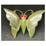 Gold Tone Jade Butterfly Broch