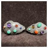 Multi Colored Gemstone 800 Silver Earrings Q99