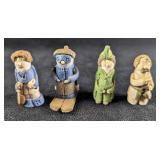 4 Vintage Hand Made Clay Little People Figures