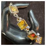 Flowers Encased in Lucite Resin Sterling Silver Br