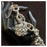 800 Silver Amber Tigers Eye Ornate Fob Charms Brac