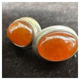 Sterling Silver Oval Carnelian Stud Earrings W50