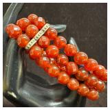 Triple Strand Faceted Carnelian Stone Bead Sterlin