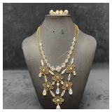 Costume Jewelry Clear Glass Crystal Gold Toned Nec