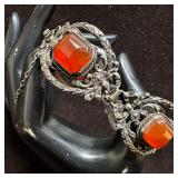 Carnelian Sterling Silver Filigree Panel Link Brac