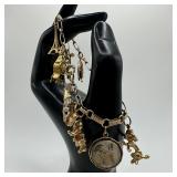 14K Gold Charm Bracelet Clown Disney Clock Heart G