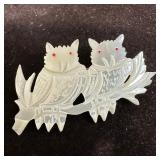 Pair of Owls Vintage Mother Of Pearl Hand Carved B