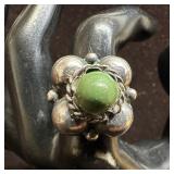 Green Stone Silver Ring Size 9.5