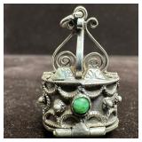 Malachite Poison Locket Fob Charm 800 Silver R96 E