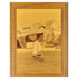 Inlaid Wood Picture Marquetry Inlay Boat Art T9
