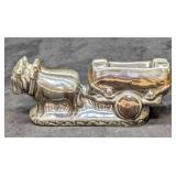 Vintage Glazed Porcelain Cattle Pulling Cart Ashtr