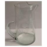 Vintage Glass Etched Floral Pitcher