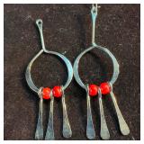 Sterling Silver Red Beaded Dangle Drop Hook Earrin