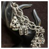 800 Silver Gemstone Accent Six Ornate Charm Bracel