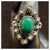 Dark Green Onyx Taxco 925 Sterling Ring R4