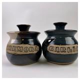 Handcrafted Pottery Crock Garlic and Cremora Jar K