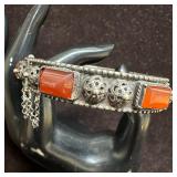 Carnelian Hinged Cuff Antique Filigree Silverwork