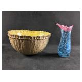 Handmade Pottery Glazed Bowl and Small Vase