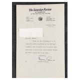 Signed Norman Cousins Saturday Review Letter