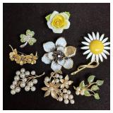 Assorted Floral Costume Jewelry Brooches Enamel Fa