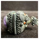 Amethyst Poison Locket Fob Charm 800 Silver Floral