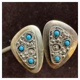 Silver Turquoise Blue Stone Clip On Earrings