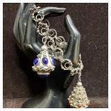 Carnelian Locket and Ornate Fob Charm Silver 800 B