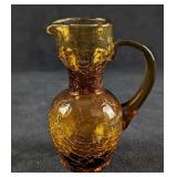 Vintage Amber Crackle Glass Small Pitcher Vase