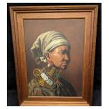 Framed Oil On Canvas Long Neck Thailand Old Woman