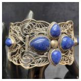 BJ 925 Sterling Silver Filigree Lapis Blue Gemston