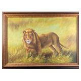 Original Framed Acrylic On Canvas Friendly Lion