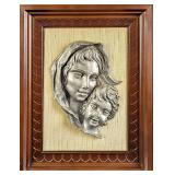 JB Vintage Framed Pewter Mother & Child Sculpture