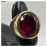 10K Yellow Gold Faceted Red Garnet Ring Trubrite