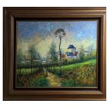 Framed Original Oil On Canvas Village