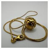 Hallow Ball Pendant 14K Gold Italy LLK Necklace