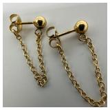 14K Gold Ball Stud Front to Back Chain Dangle Earr