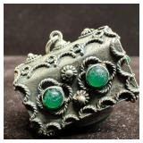 Green Cabochon Stones Antique Revival Style Fob Ch