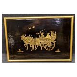 Vintage Framed Thailand Black And Gold Lacquered O
