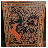 Vintage Burmese Engraved Lacquer Hunter Panel