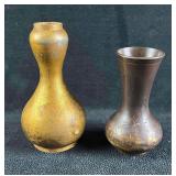 Two Handmade Small Brass Patina Bud Vases