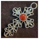 Carnelian Center Sterling Silver Ornate Cross Bars