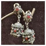 Red Garnet Gemstone 800 Silver Dangle Clip On Earr