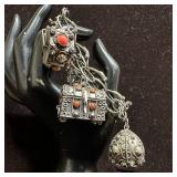 Sterling Silver Ornate Multi Fob Charm Filigree an