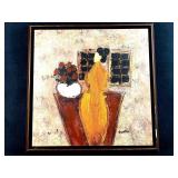 Canvas Print Woman By Windows With Flowers